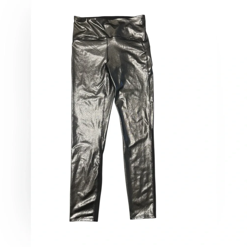 JoyLab Silver Metallic Mesh Shine Disco Leggings Tights Womens Medium - Picture 5 of 8